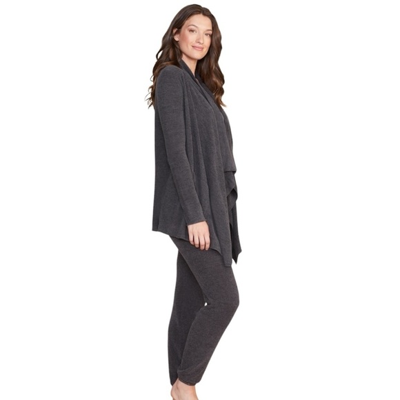 Barefoot Dreams Cozy Chic Lightweight Draped open Front Cardigan S/M Gray - Picture 3 of 13